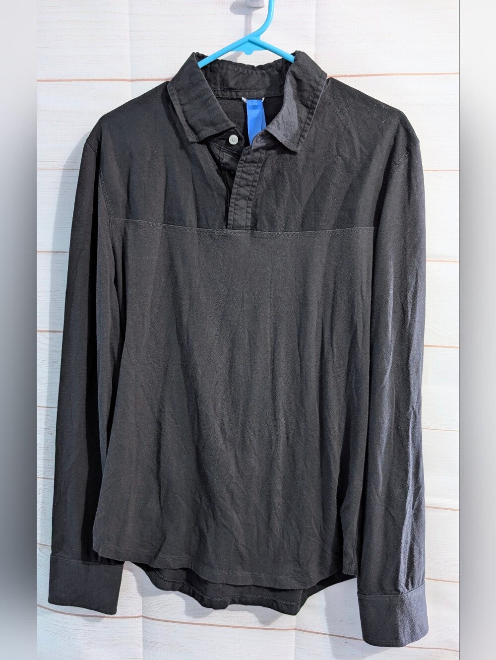 Kit Ace Black Long Sleeve Mixed Media Cashmere Blend  Polo Top Size Medium